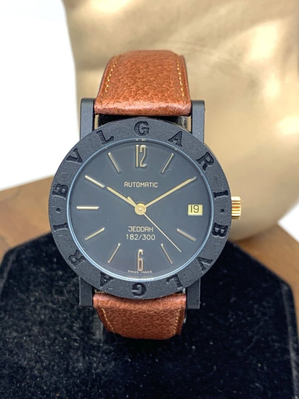 Bvlgari Watch Limited Edition Jeddah Swiss Automatic Black Dial Leather 34mm